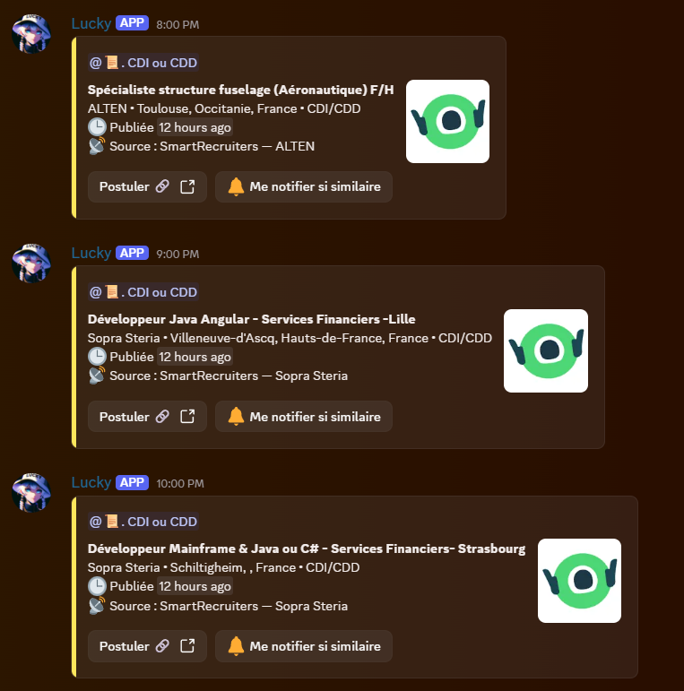 Offres CDI/CDD publiées par Lucky Bot via les ATS publics